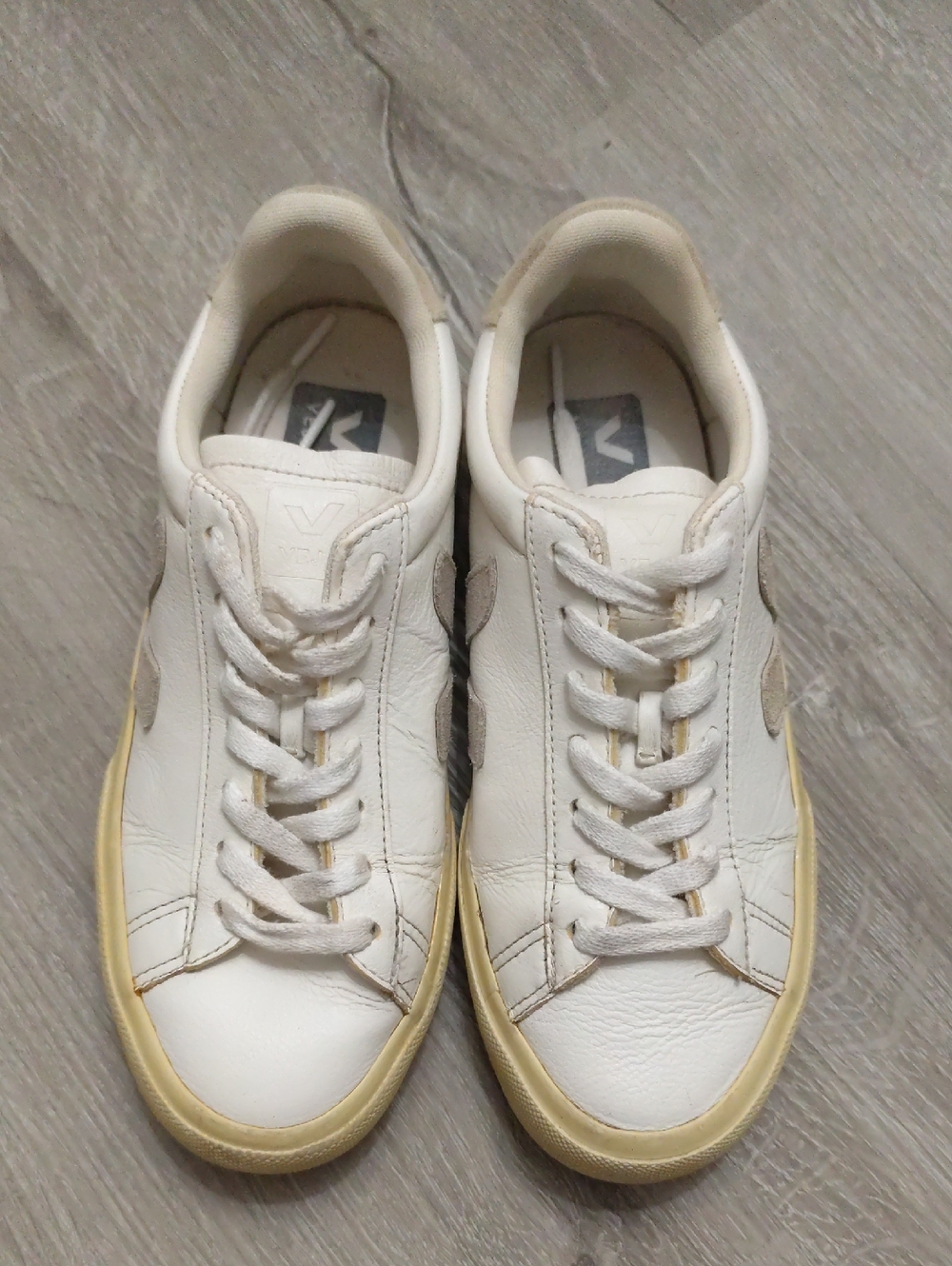 Veja Men's White Leather Sneakers with Cream Sole